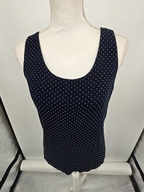 Travelers By Chico's Black Scoop Neck Tank With Polka Dots Size 1 (M) 6659